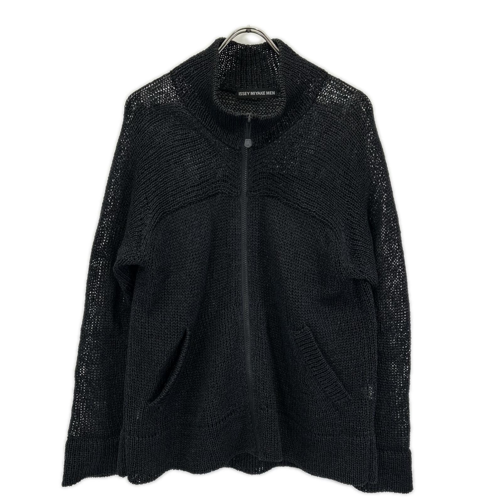 イッセイミヤケメン 13SS ブラック ME31KO192 和紙 ジップアップニット 2
