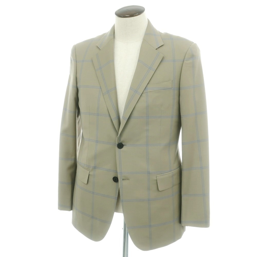 【中古】【未使用】カルバンクライン Calvin Klein ウールモヘヤ チェック テーラードジャケット カーキ系xブルー【サイズ40】【メンズ】