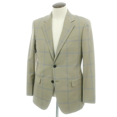 【中古】【未使用】カルバンクライン Calvin Klein ウールモヘヤ チェック テーラードジャケット カーキ系xブルー【サイズ40】【メンズ】