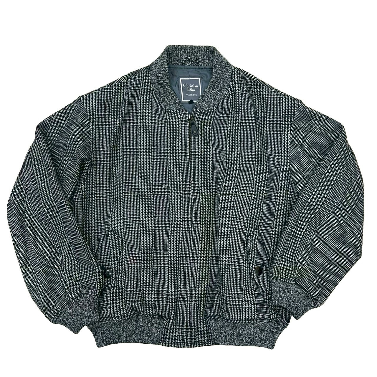 Christian Dior ディオール 千鳥格子 柄 ウール ナイロン ポリエステル、キュプラ ブルゾン ブラック
89350