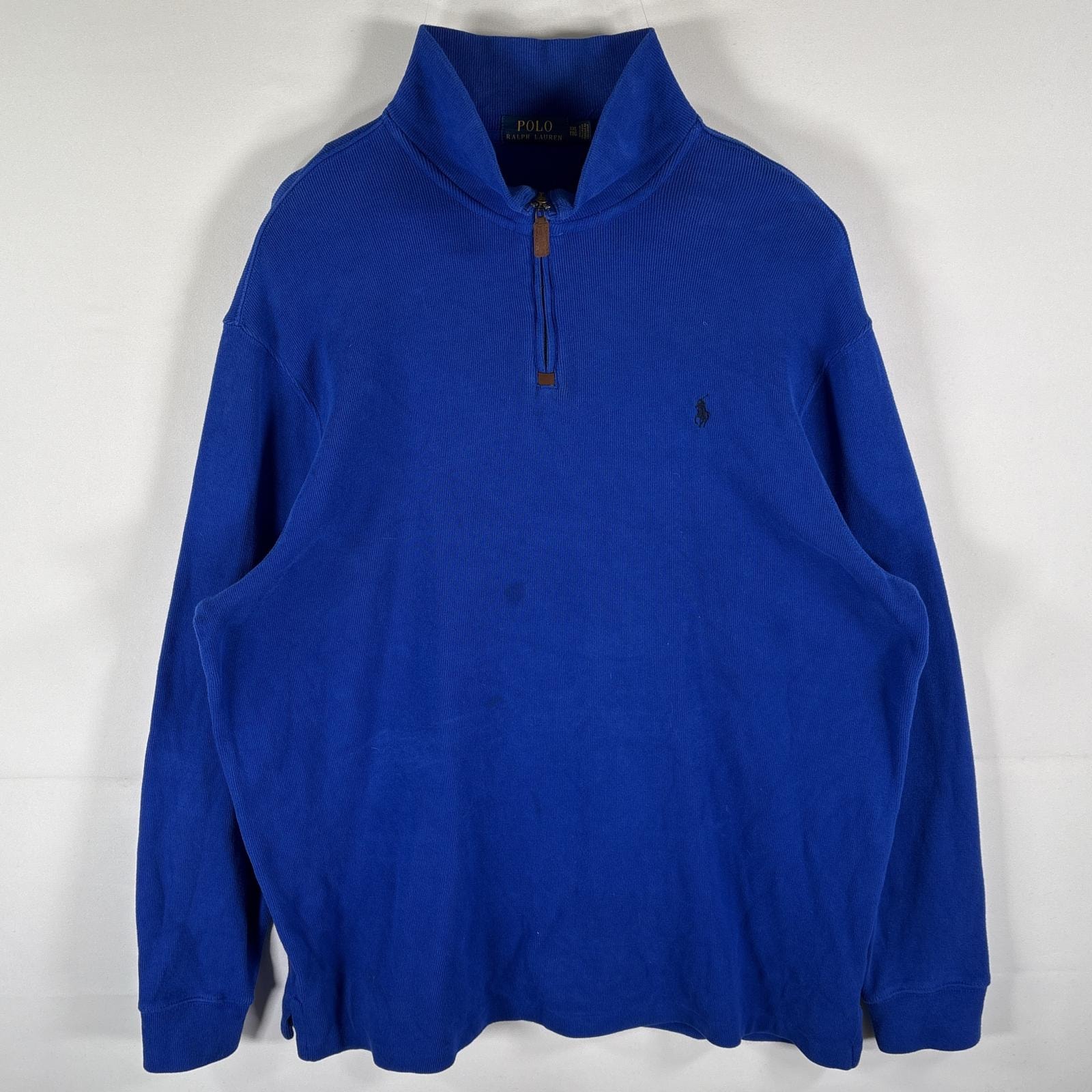 古着 ポロ・ラルフローレン POLO RALPH LAUREN スウェット ハーフジップ ニット トレーナー ワンポイントロゴ刺繍 14041  ブルー メンズ