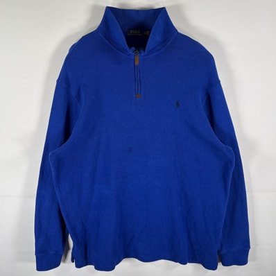 古着 ポロ・ラルフローレン POLO RALPH LAUREN スウェット ハーフジップ ニット トレーナー ワンポイントロゴ刺繍 14041 ブルー メンズ