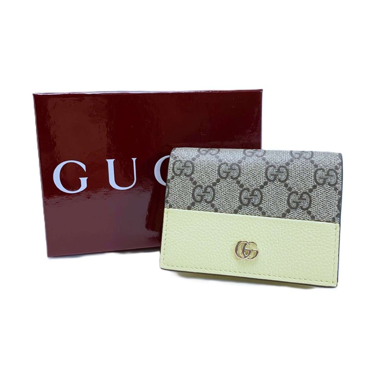 GUCCI グッチ 2つ折り財布 ダブルG バイカラー スモールウォレット 841358 クリーム×ベージュ イニシャル入:Y 箱 袋有