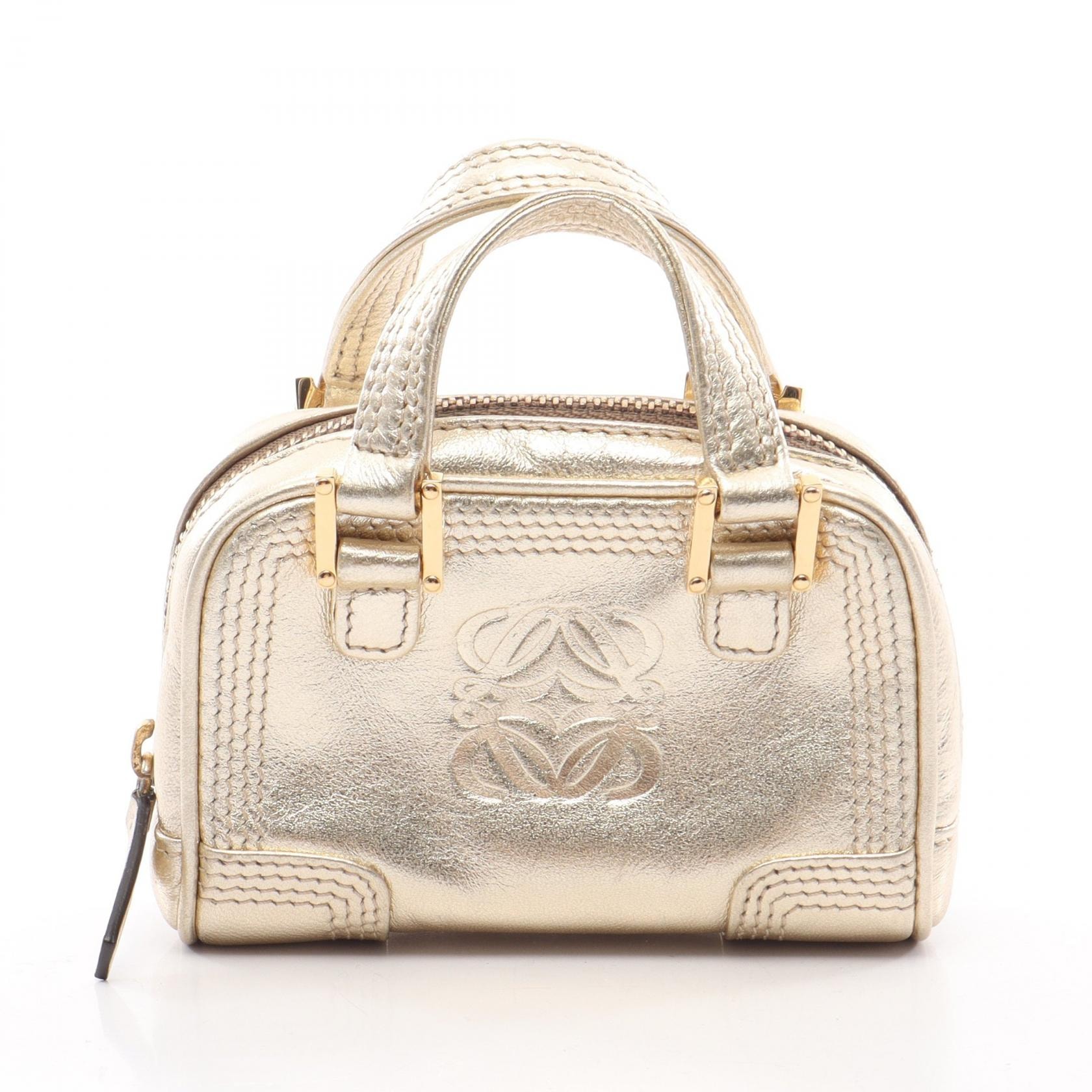 ロエベ LOEWE アマソナ マイクロ ミニ キーリング付き ハンドバッグ バッグ レザー レディース ゴールド系 【中古】