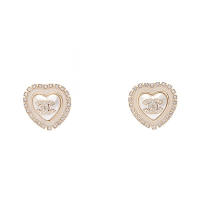 シャネル CHANEL ココマーク ハート ピアス ジュエリー GP(ゴールドメッキ) フェイクパール / ラインストーン レディース ゴールド系 / ホワイト系 / クリア系 【中古】