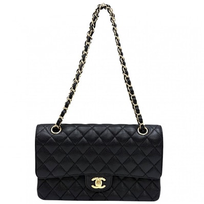 CHANEL シャネル ショルダーバッグ マトラッセ25 ダブルフラップ ダブルチェーン 肩掛け 斜め掛け チェーンショルダー ココマーク ターンロック キャビアスキン ブラック 黒 ゴールド金具 レディース【中古品】