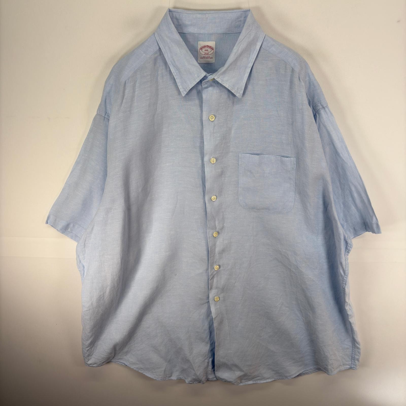 古着 ブルックスブラザーズ Brooks Brothers 半袖シャツ 胸ポケット 346 大きいサイズ 2XL  水色系 無地 メンズ