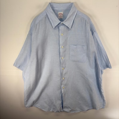 古着 ブルックスブラザーズ Brooks Brothers 半袖シャツ 胸ポケット 346 大きいサイズ 2XL 水色系 無地 メンズ
