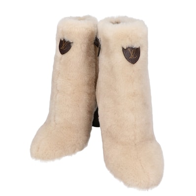 ルイヴィトン 21年製 モノグラム ファー アンクルブーツ 36