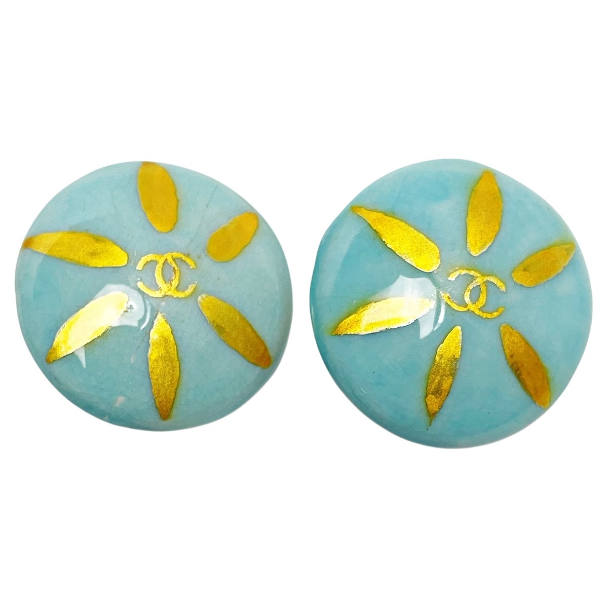 ☆☆CHANEL シャネル ココマーク 水色 イヤリング 陶器 GP ヴィンテージ レディース アクセサリー