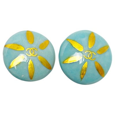 ☆☆CHANEL シャネル ココマーク 水色 イヤリング 陶器 GP ヴィンテージ レディース アクセサリー