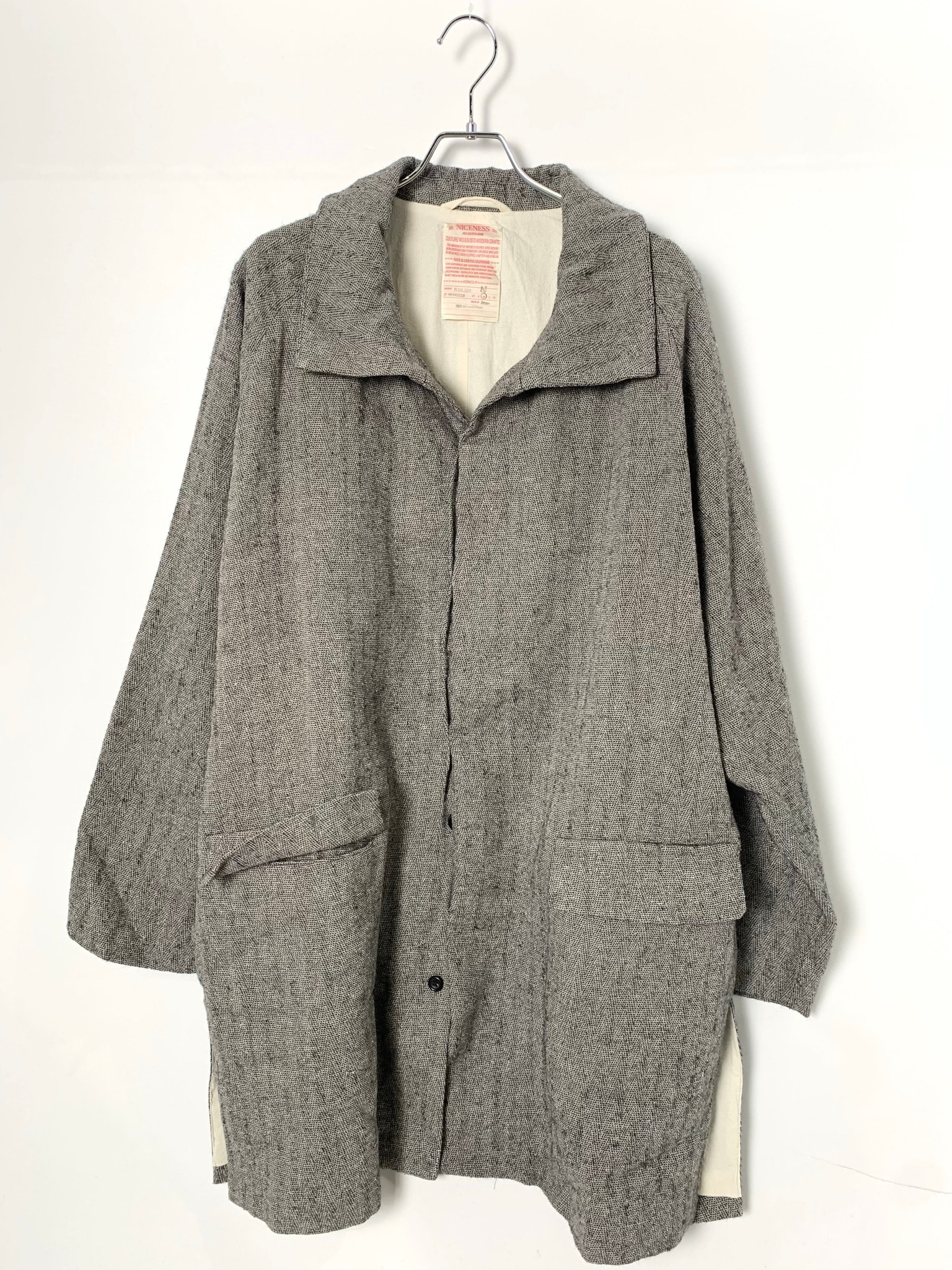 NICENESS H.Calder Linen Alpaca Silk Herringbone Rover Coat "Gray"