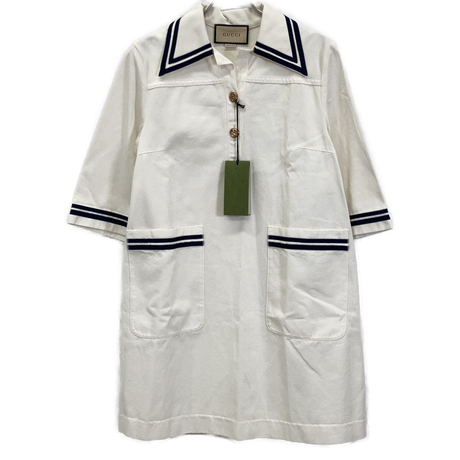 未使用に近い】グッチ 691890 ﾎﾜｲﾄ×ﾈｲﾋﾞｰ ｾｰﾗｰﾃﾞｻﾞｲﾝﾃﾞﾆﾑﾜﾝﾋﾟｰｽ 38の  