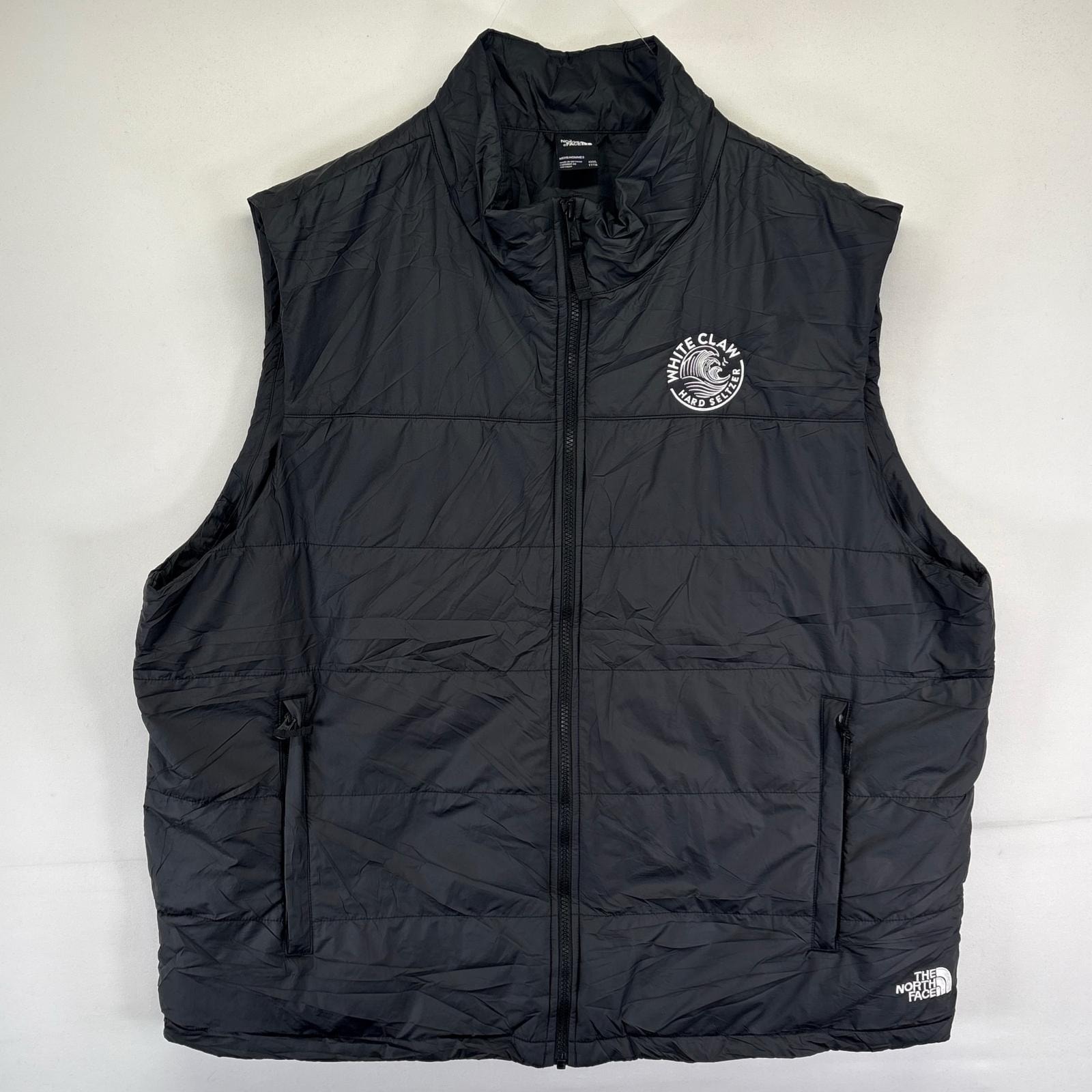 古着 ザ・ノースフェイス THE NORTH FACE ベスト 中綿 アウトドア フルジップ 刺繍企業ロゴ 3XL  ブラック系 メンズ