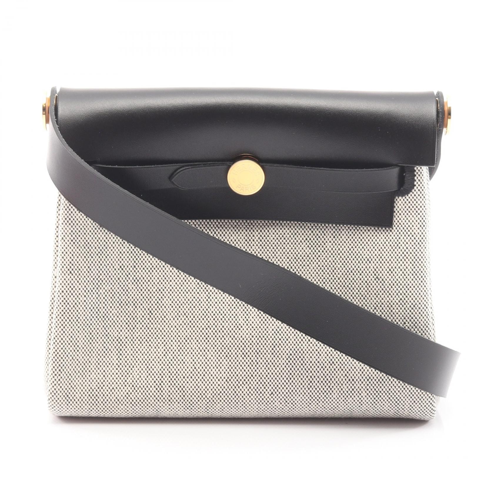 エルメス HERMES エールバッグジップ ミニ ショルダーバッグ バッグ キャンバス レザー トワルアッシュ / ヴァッシュハンター トワルアッシュ エクリュ レディース グレー系 / ブラック系 【中古】