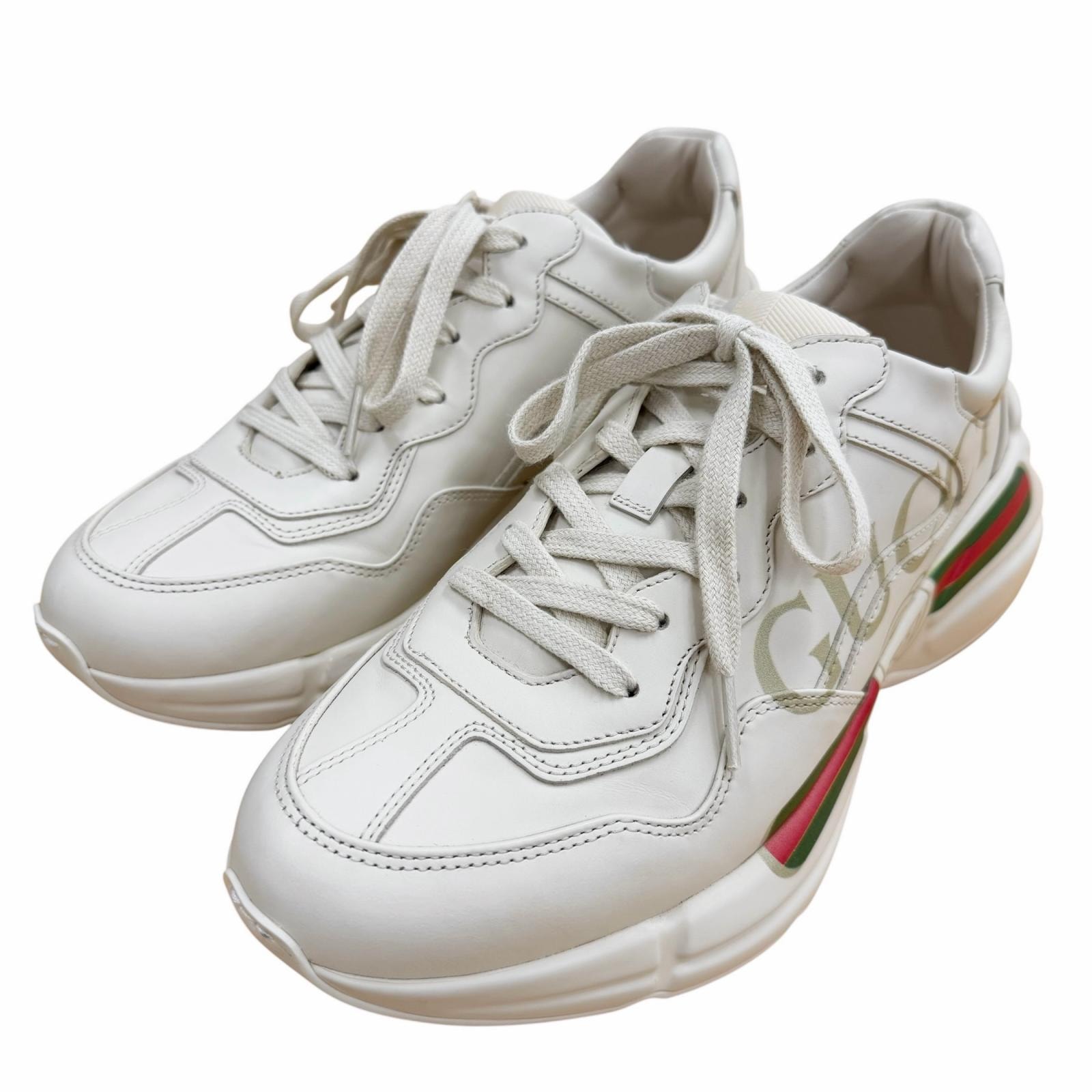 極美品 グッチ スニーカー ベージュ メンズ 6.5 500877