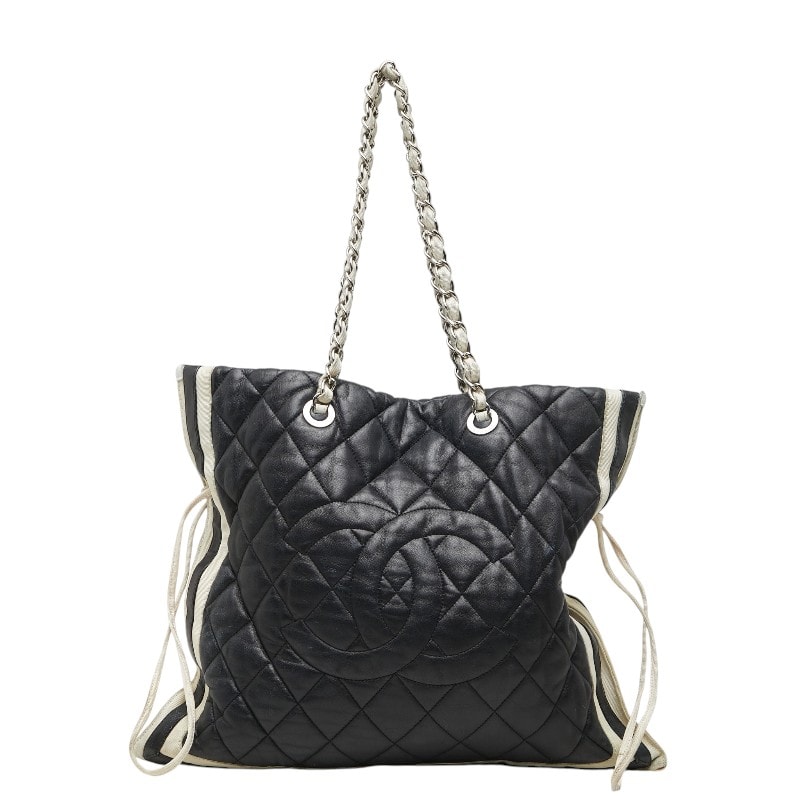 シャネル ココマーク マトラッセ チェーン ショルダー トートバッグ ネイビー ラムスキン レディース CHANEL 【中古】