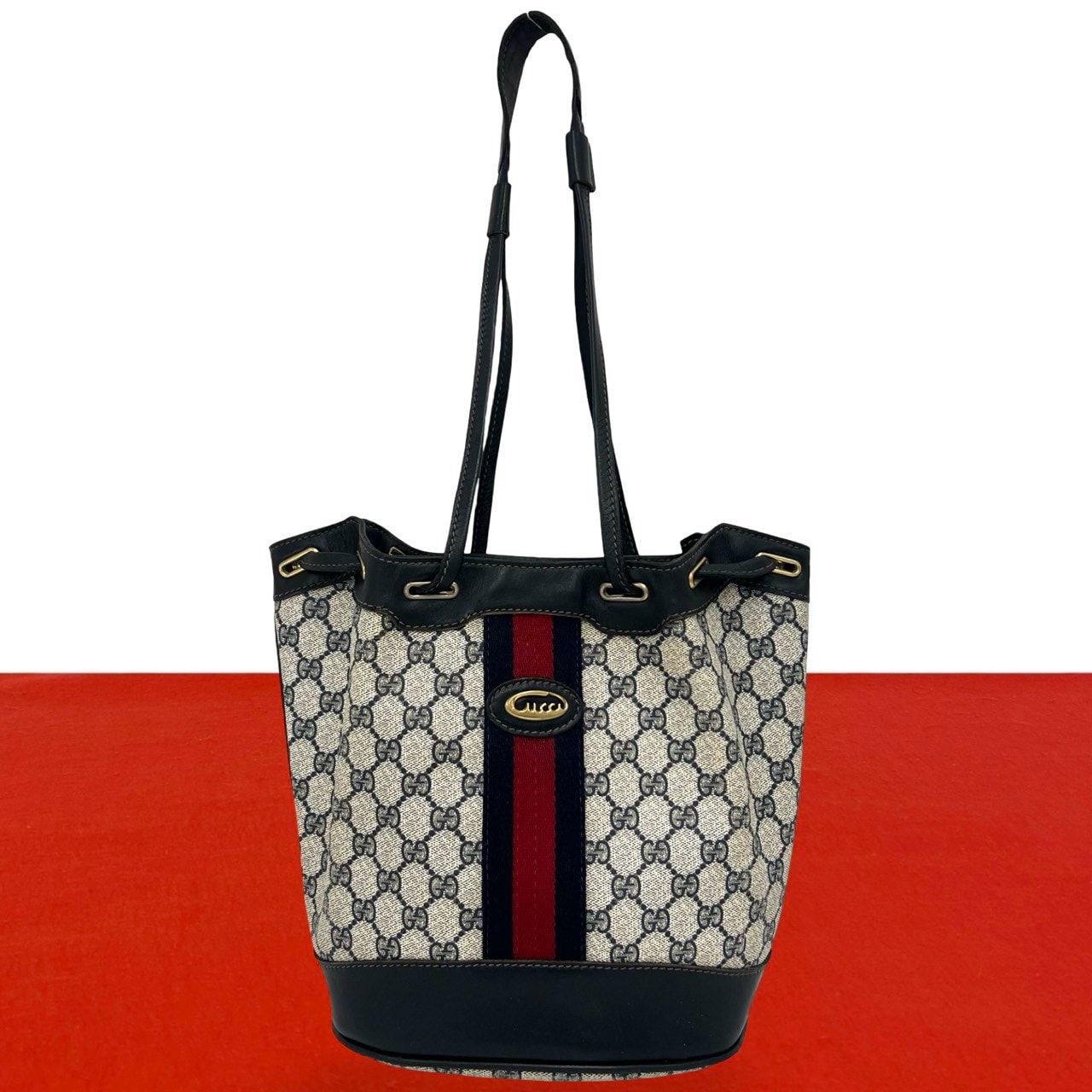 希少 GUCCI ショルダーバッグ シェリーライン ホースビット レザー PVC B (目立った傷や汚れなし)】GUCCI グッチ シェリーライン ロゴ 金具