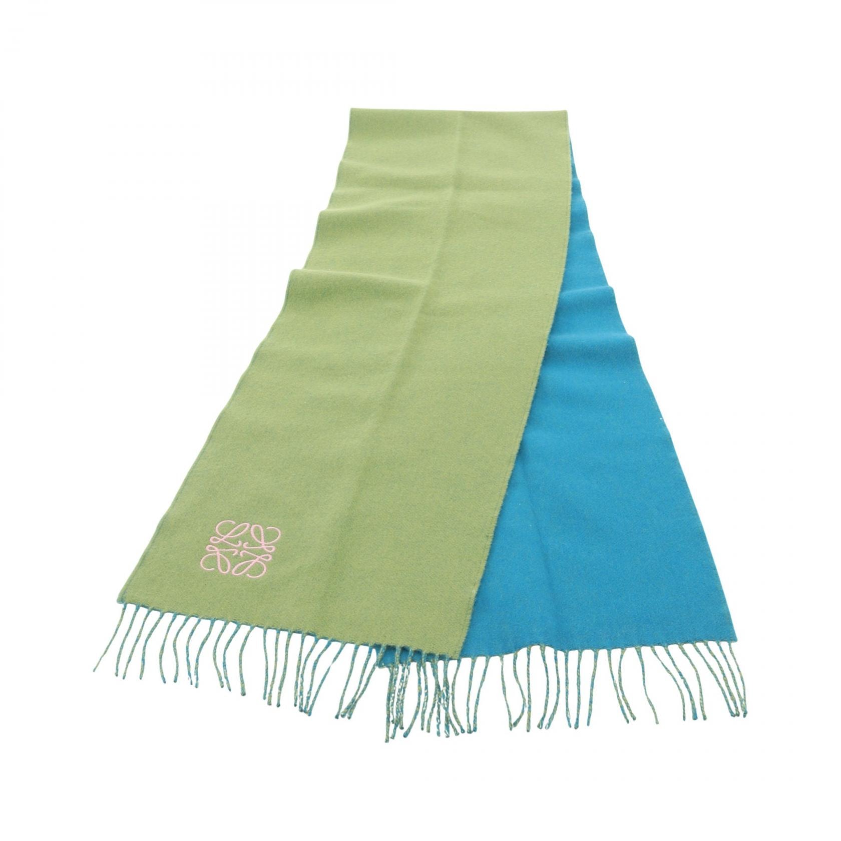 ロエベ LOEWE アナグラム バイカラー マフラー 衣料品 ウール カシミヤ レディース グリーン系 / ブルー系 【中古】