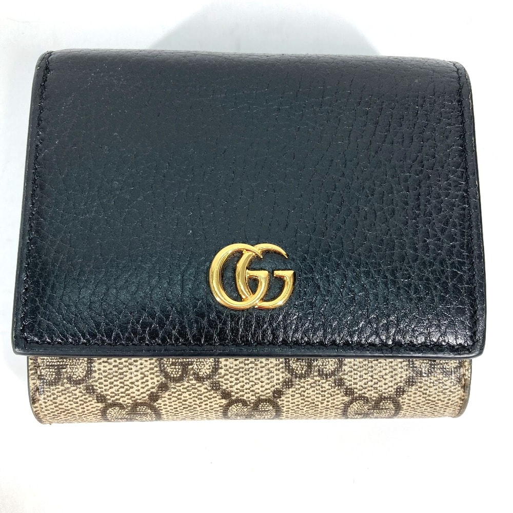 グッチ GUCCI GGマーモント 598587 GGスプリーム コンパクトウォレット 2つ折り財布 レザー/PVC ベージュ