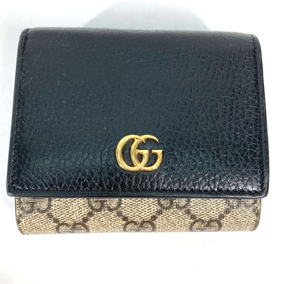 グッチ GUCCI GGマーモント 598587 GGスプリーム コンパクトウォレット 2つ折り財布 レザー/PVC ベージュ