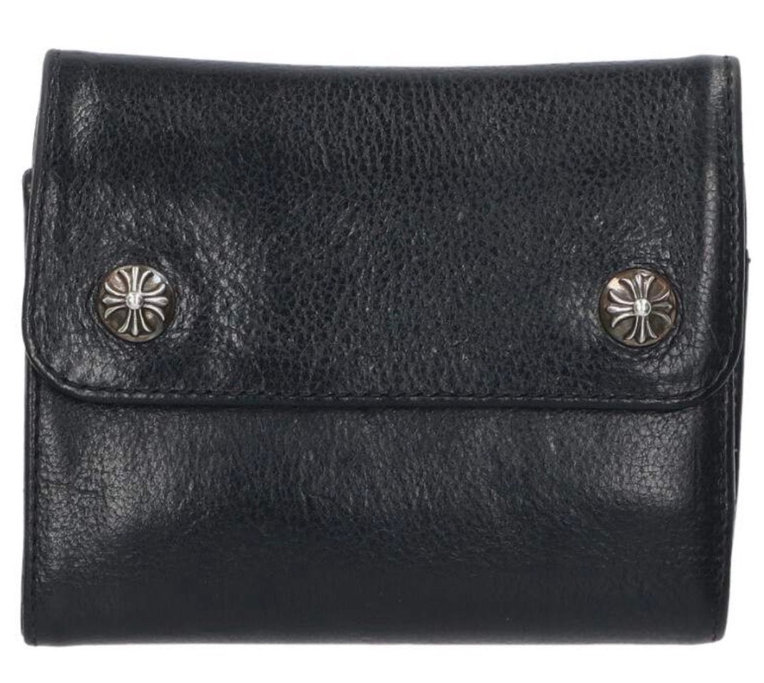 Chrome Hearts Wave Mini Cross Ball Button Leather Wallet "Black"