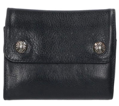 Chrome Hearts Wave Mini Cross Ball Button Leather Wallet "Black"