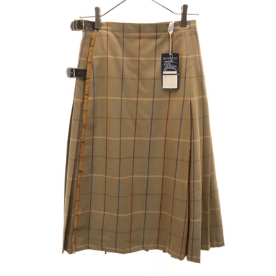 Burberrys バーバリーズ 90s オールド チェック柄 ミモレ丈 プリーツ ラップスカート 11 ベージュブラウン