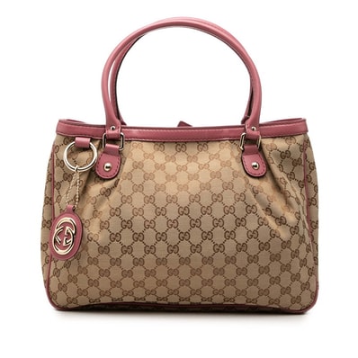 グッチ GGキャンバス スーキー トートバッグ ハンドバッグ 296835 ベージュ ピンク キャンバス レザー レディース GUCCI 【中古】