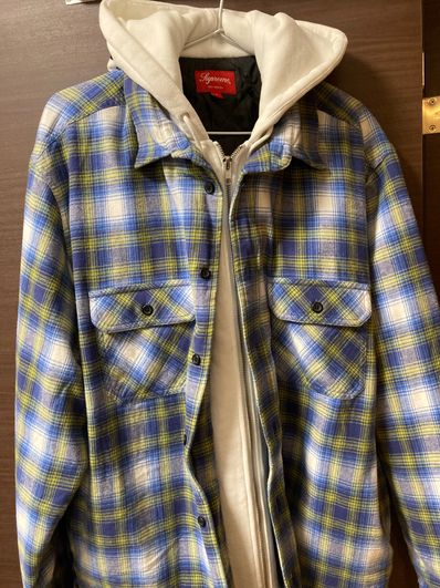 Supreme Hooded Flannel Zip Up Shirt "Blue"