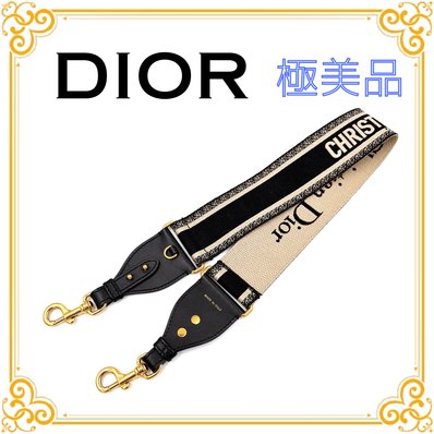■極美品■ Christian Dior ディオール エンブロイダリー ショルダーストラップ キャンバス グレー ベージュ レディース ゴールド金具