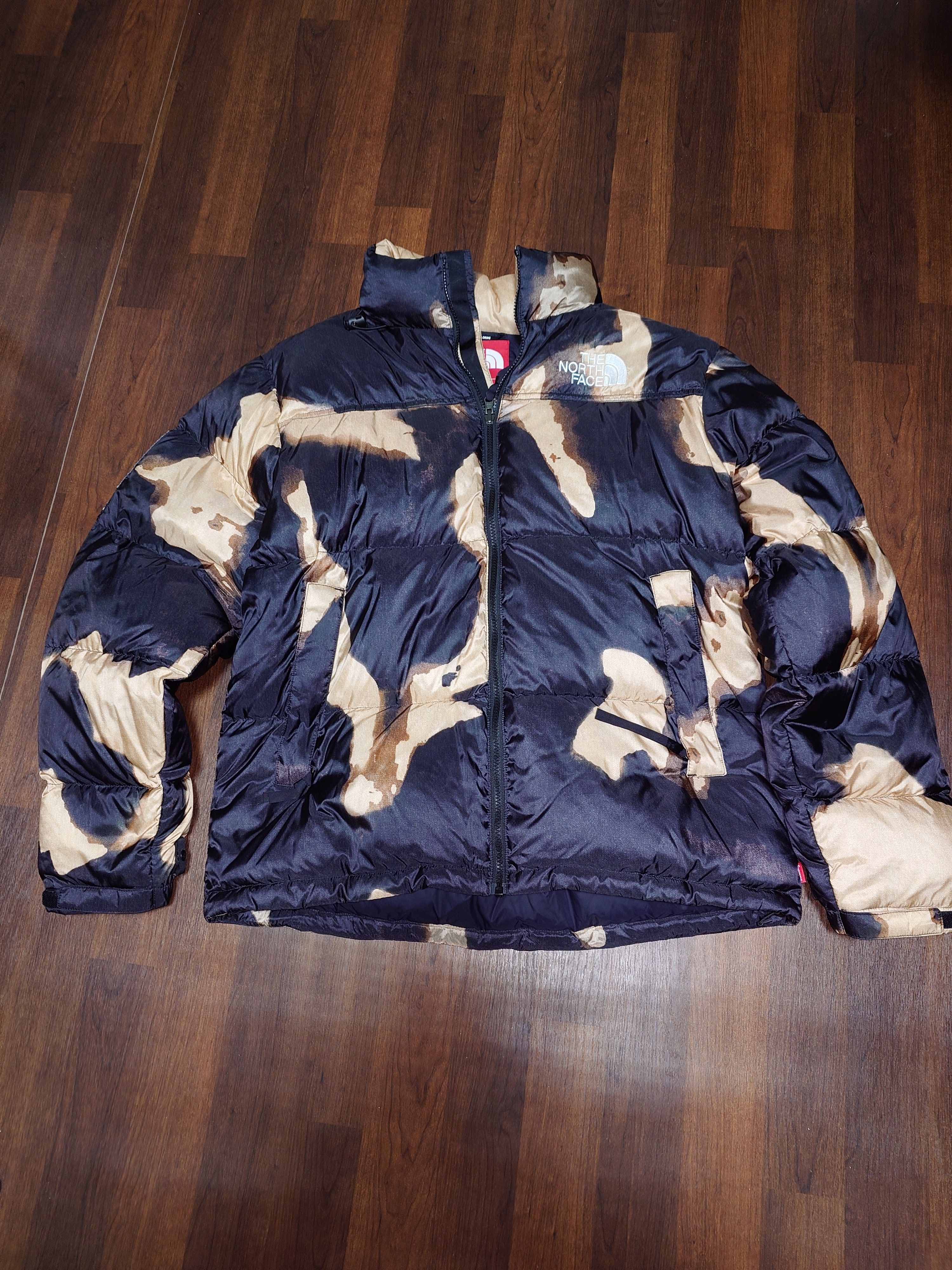 Supreme x The North Face Bleached Denim Print Nuptse Jacket "Black"