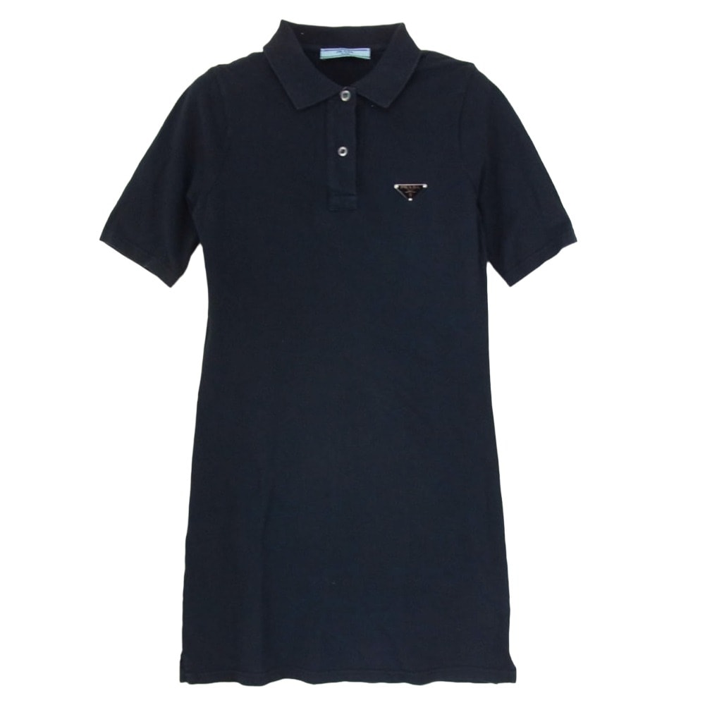 PRADA プラダ ポロシャツ 33594 S000 三角プレート ロゴ ポロシャツ ワンピース ネイビー系 38【中古】