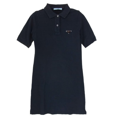 PRADA プラダ ポロシャツ 33594 S000 三角プレート ロゴ ポロシャツ ワンピース ネイビー系 38【中古】