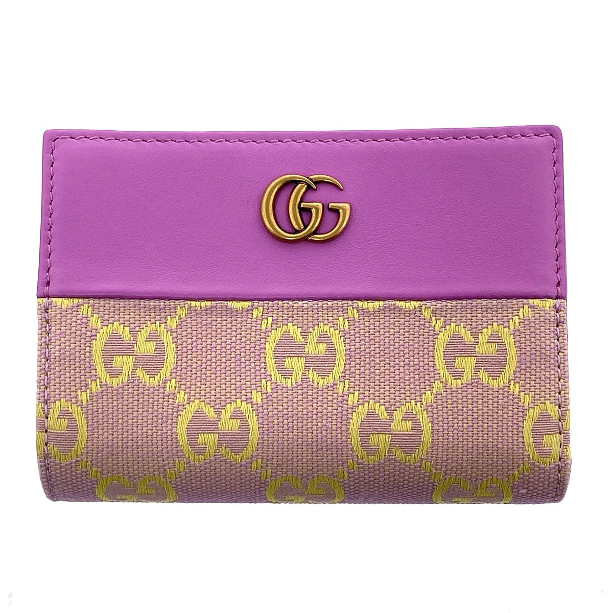 GUCCI グッチ GGマーモント コンパクトウォレット 二つ折り財布 783121 レザー GGキャンバス ピンク イエロー  レディース【中古】