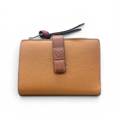 LOEWE 極美品 ロエベ スリムジップ バイフォールド ウォレット 二つ折り財布 C660P30X01 アナグラム レザー ブラウン レッド Aランク 中古 鑑定済 ロエベ財布