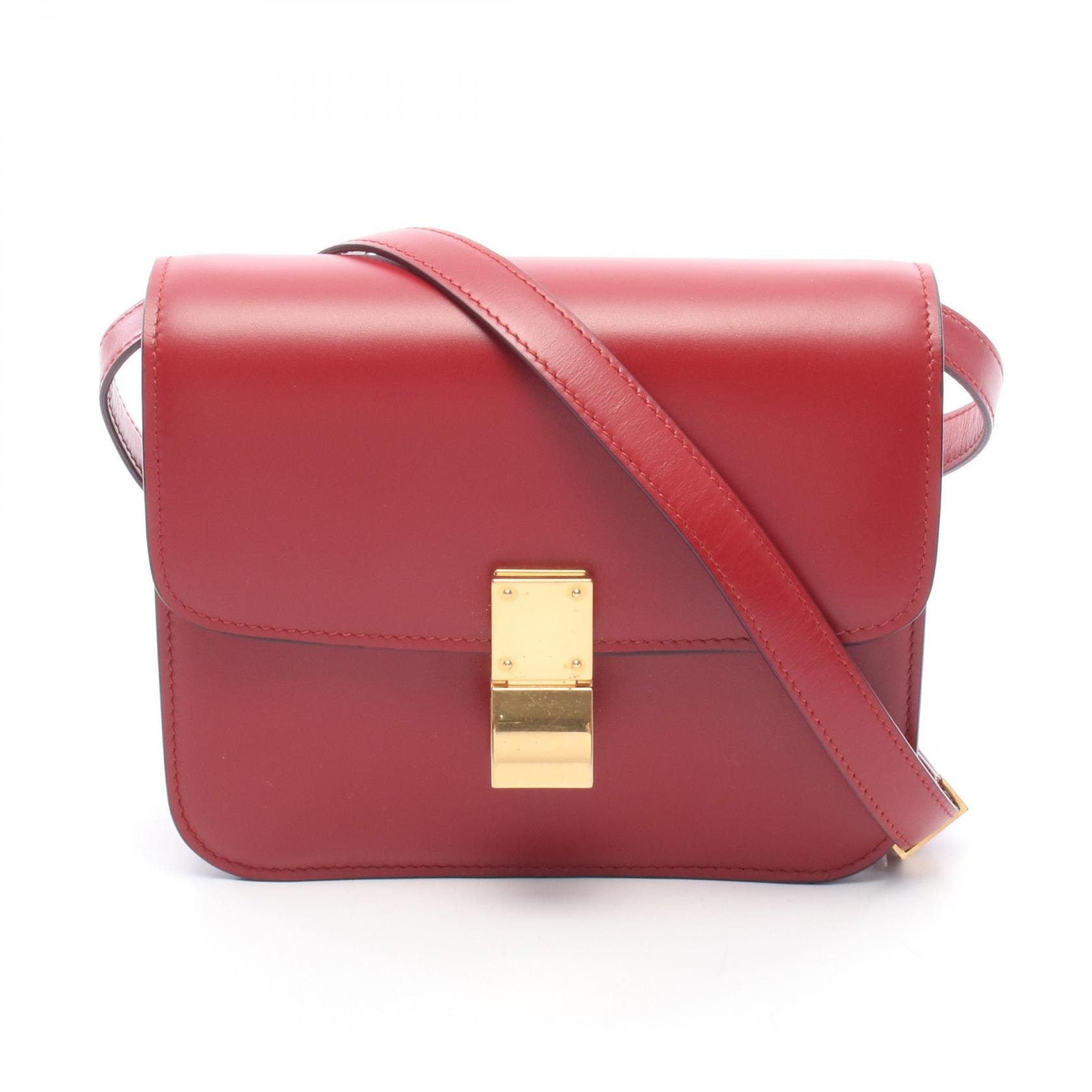 セリーヌ CELINE クラシック ティーンボックス ショルダーバッグ バッグ レザー レディース レッド系 【中古】