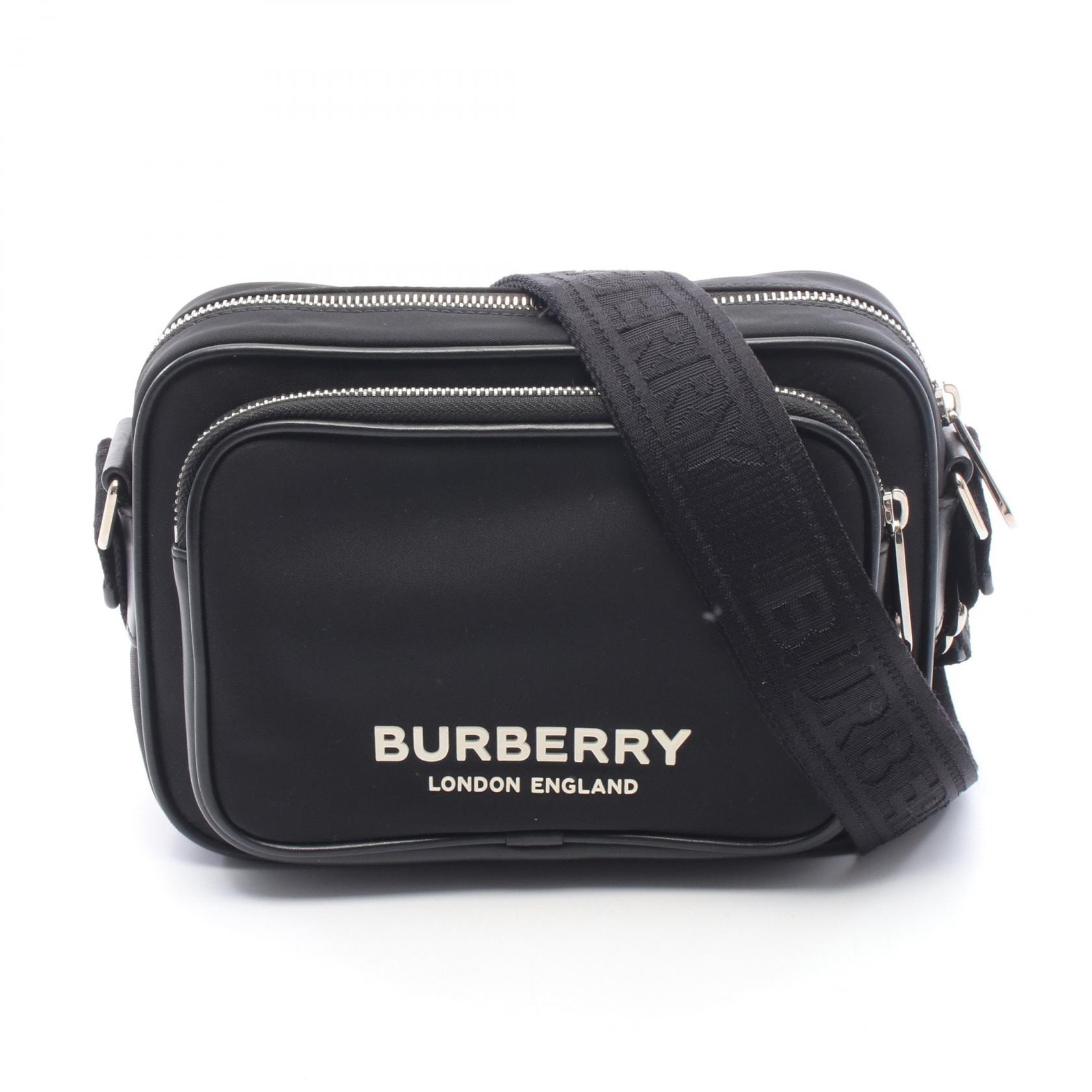 バーバリー BURBERRY ロゴ クロスボディバッグ ショルダーバッグ バッグ ナイロン レザー メンズ ブラック系 【中古】