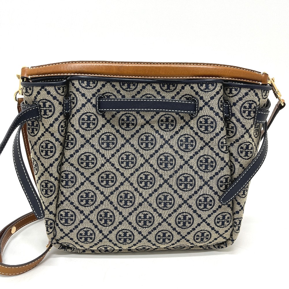 トリーバーチ Tory Burch ロミー Tモノグラム 10011011 12-25 ロミー Romy バケット 2WAY カバン バッグ トートバッグ キャンバス ネイビー 新品同様