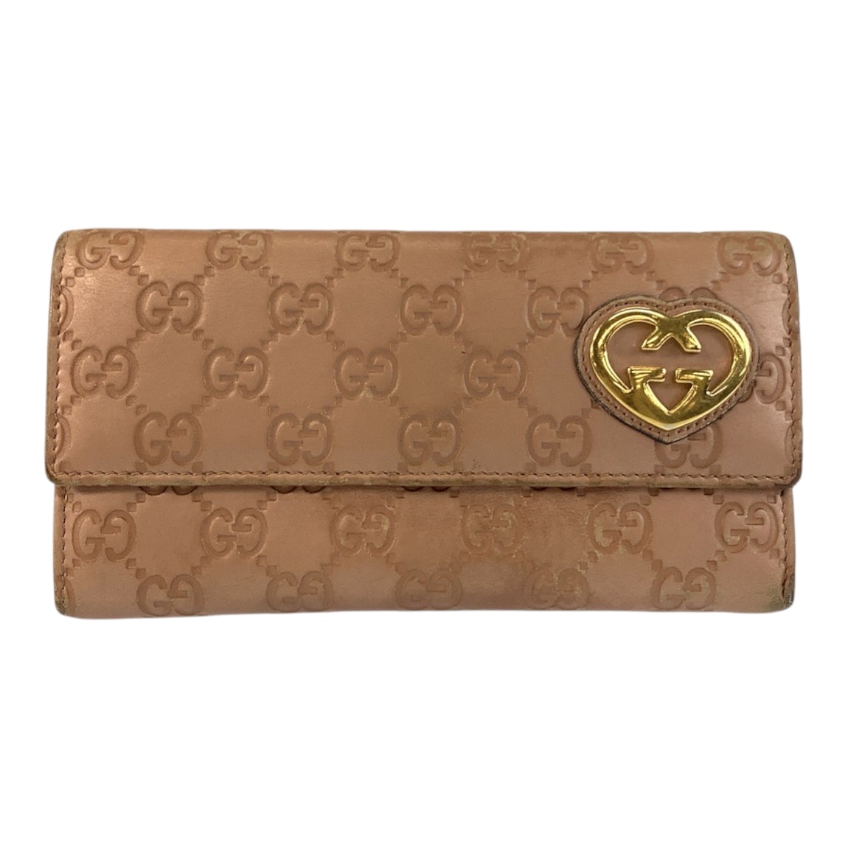 GUCCI グッチ グッチシマ ラブリー ピンクベージュ ゴールド金具 レザー 長財布 ロングウォレット 600467 【中古】