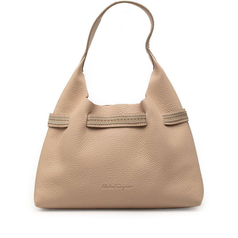 サルヴァトーレフェラガモ ロゴ ステッチ トートバッグ ショルダーバッグ AF-21.4919 ベージュ レザー レディース Salvatore Ferragamo 【中古】