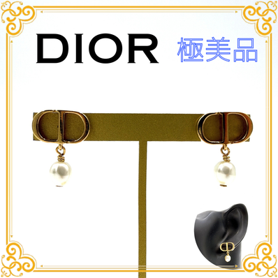 ■極美品■ DIOR ディオール Petit CD プチCD フェイクパール ドロップ ピアス 耳飾り ゴールド アイボリー レディース アクセサリー
