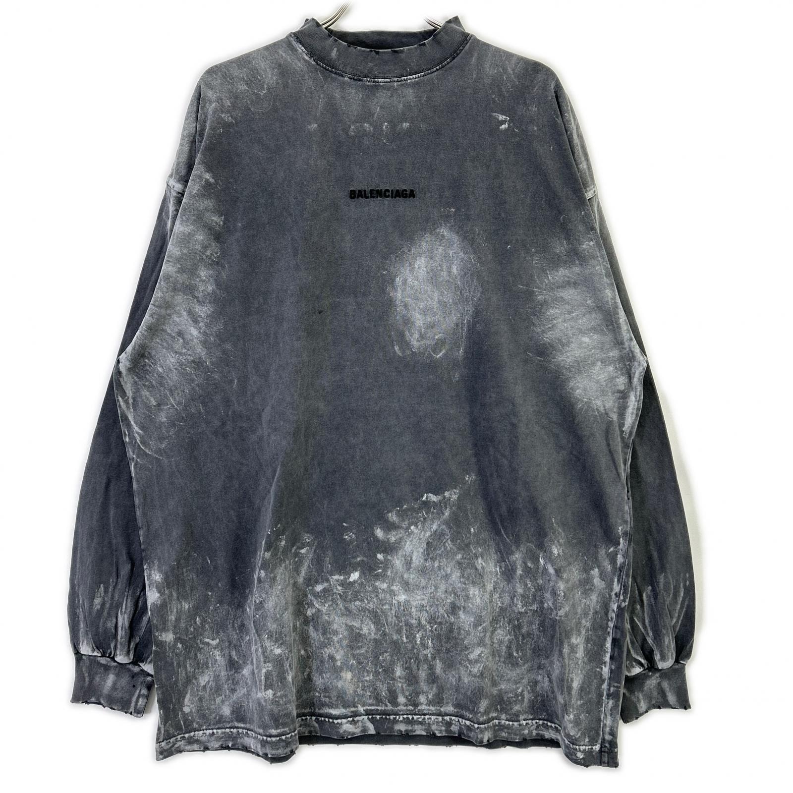 バレンシアガ 796917 バックロゴ ダメージ加工 ロングスリーブTシャツ 2