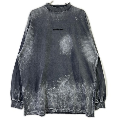 バレンシアガ 796917 バックロゴ ダメージ加工 ロングスリーブTシャツ 2