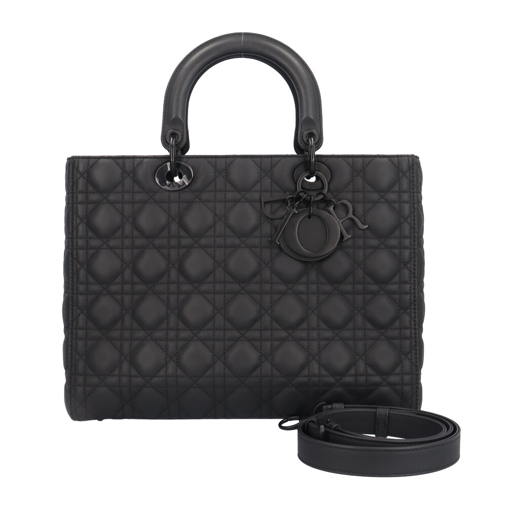 ディオール レディディオール ラージ カナージュ ショルダーバッグ レザー M0566SLOIM989 ブラック レディース Dior  中古