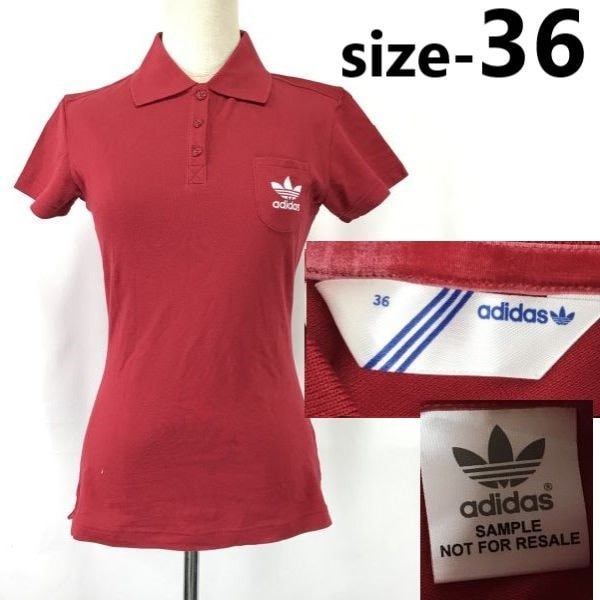 希少サンプル品★adidas ORIGINALS/アディダス★半袖ポロシャツ【レディース36/red/赤】トレフォイルタグ/ゴルフ/Tops/Shirts◆cBH773