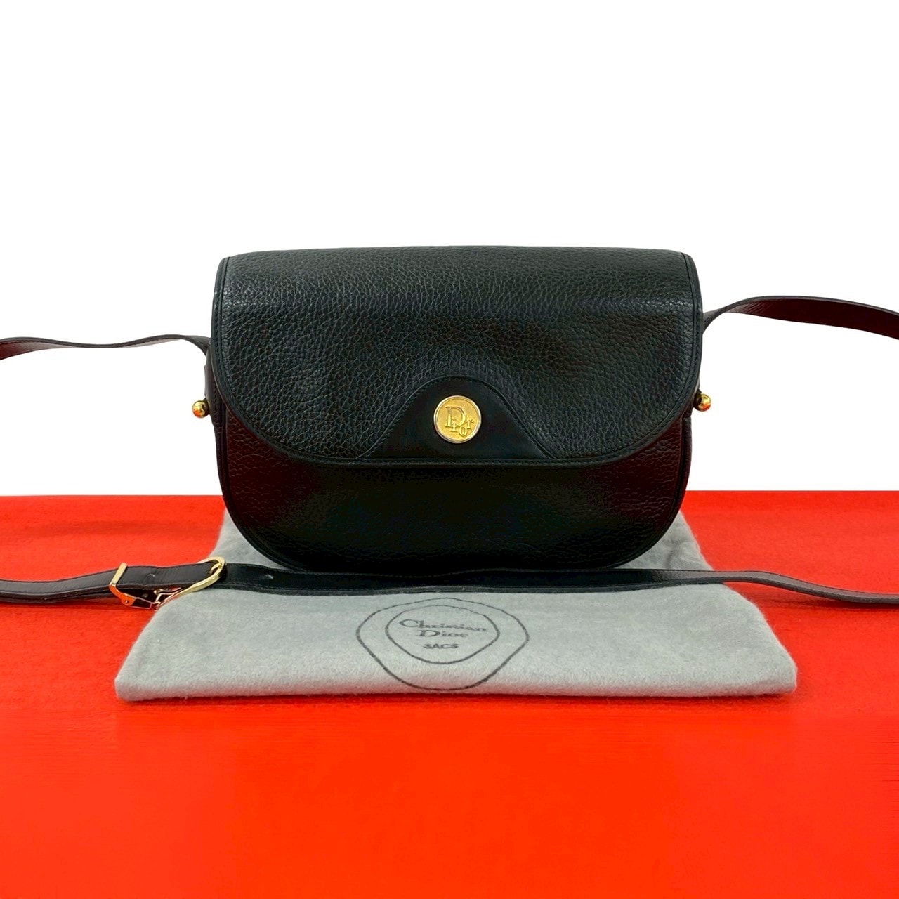 Christian Dior ディオール ロゴ 金具 レザー ショルダーバッグ ブラック
 37814