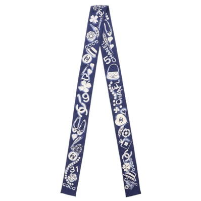 CHANEL シャネル ココマークカメリアツイリースカーフ スカーフ シルク ネイビー レディース【中古】