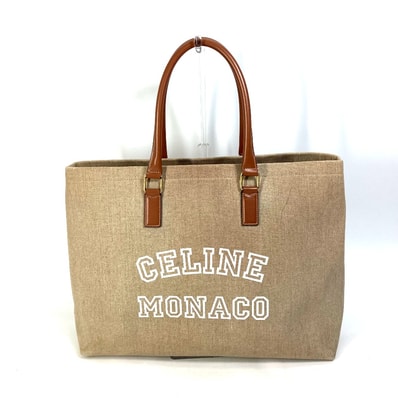 セリーヌ CELINE ホリゾンタル カバ 19006 肩掛け ロゴ トートバッグ カバン ショルダーバッグ キャンバス/レザー ブラウン