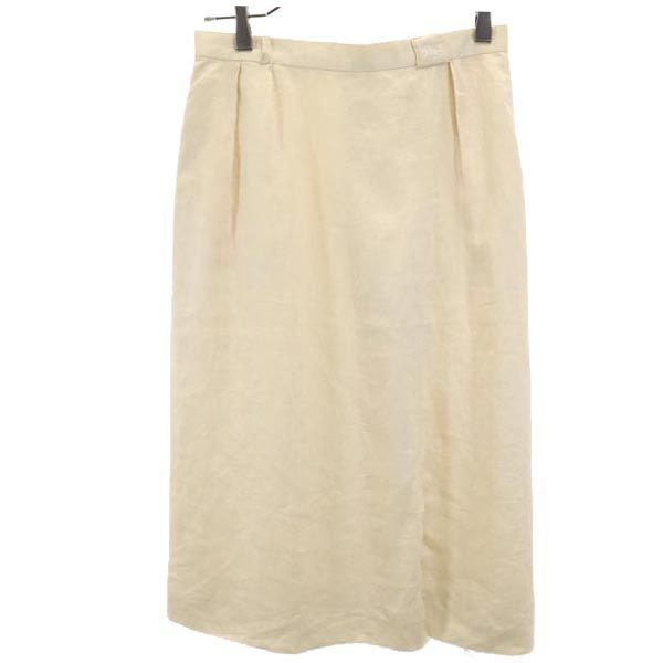 Burberrys バーバリーズ 90s オールド リネン ミディ丈 タック スカート ベージュ系 バックジップ ロゴ